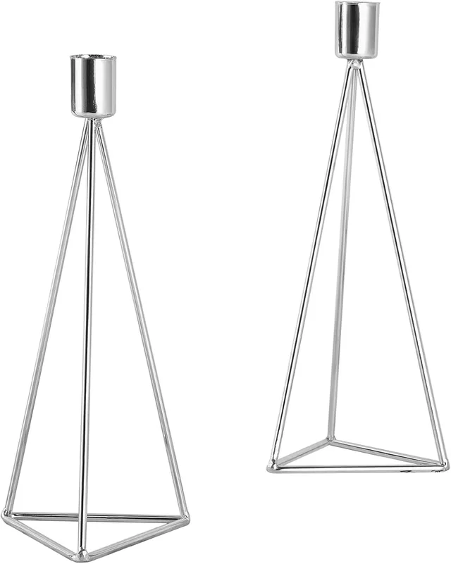echtwerk-modern-big-kerzenhalter-metall-2tlg-silber-geometrisch image 1