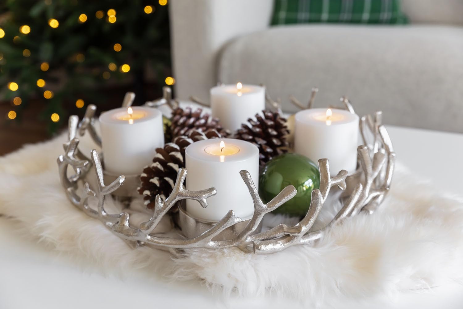 edzard-milano-porus-adventskranz-42-cm-silber-geweih image 3