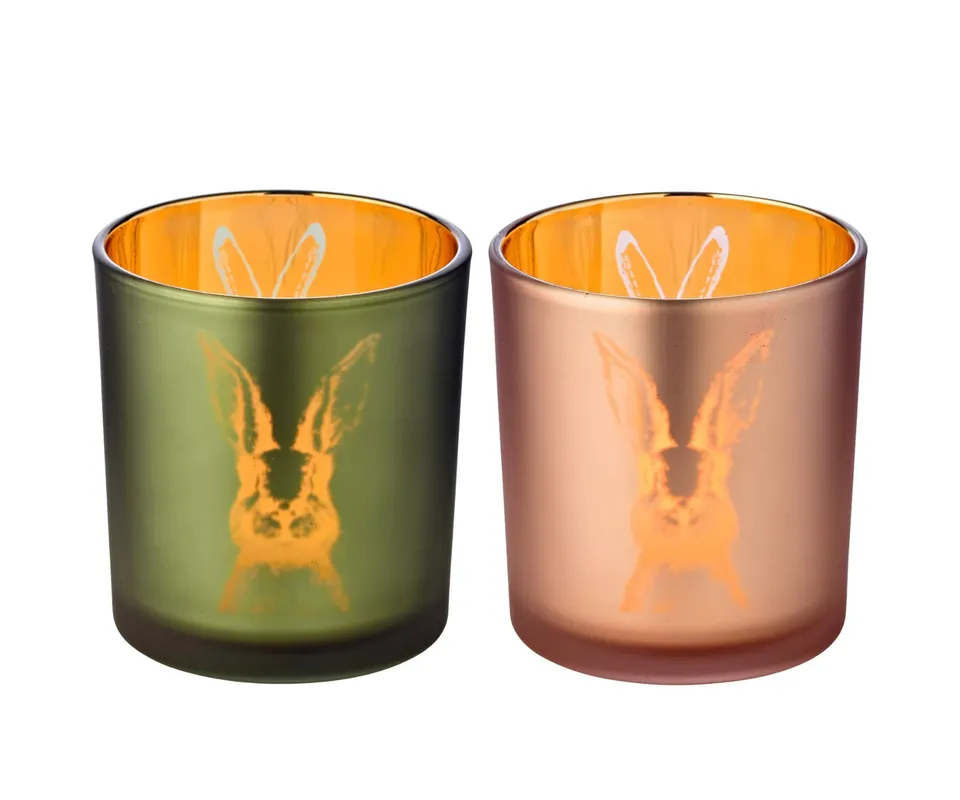 edzard-teelichtglas-hase-2er-set-gr-n-rosa-8-cm-ostern image 1