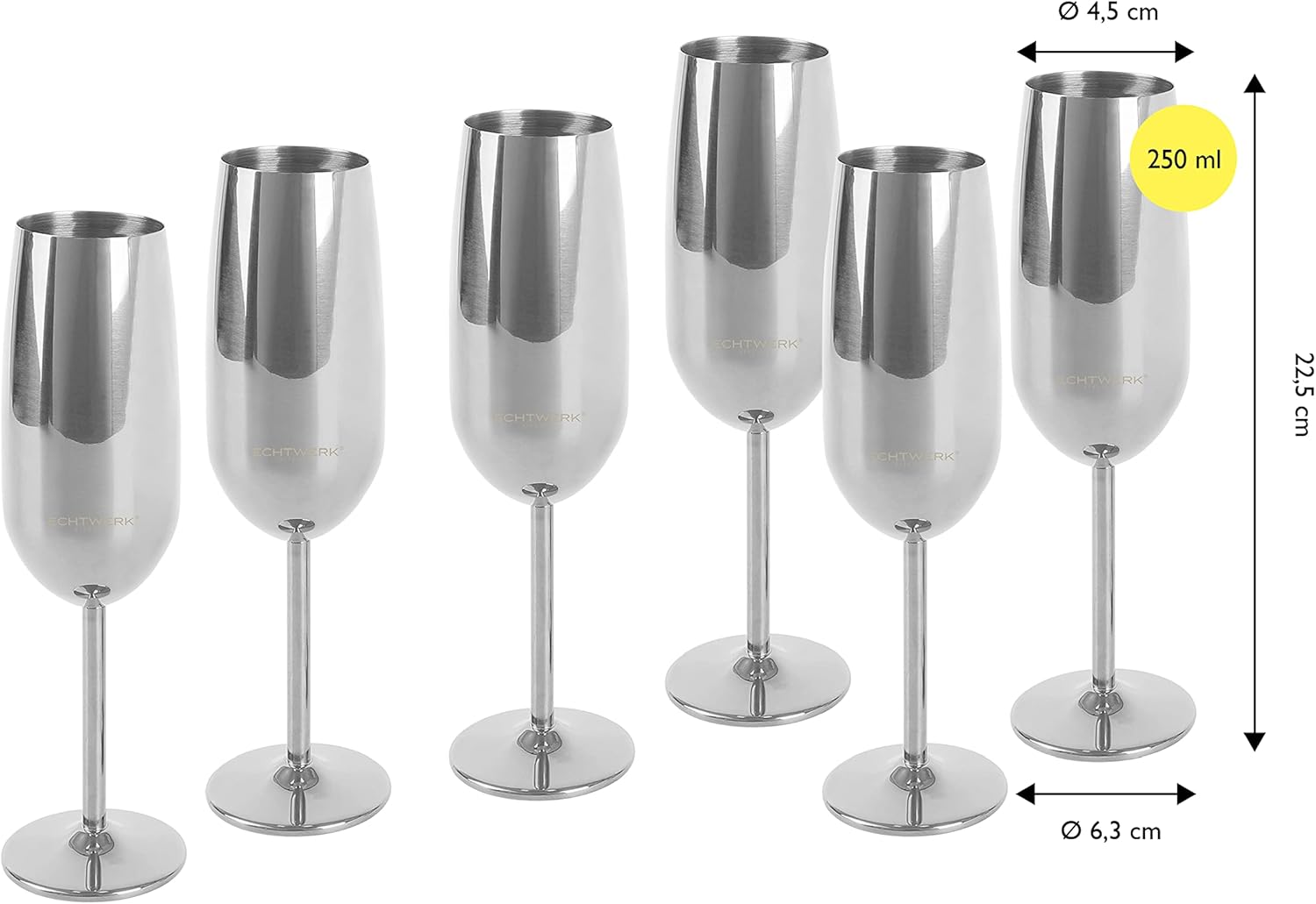 echtwerk-wine-dining-sektkelche-edelstahl-6-tlg-250-ml-silber image 2