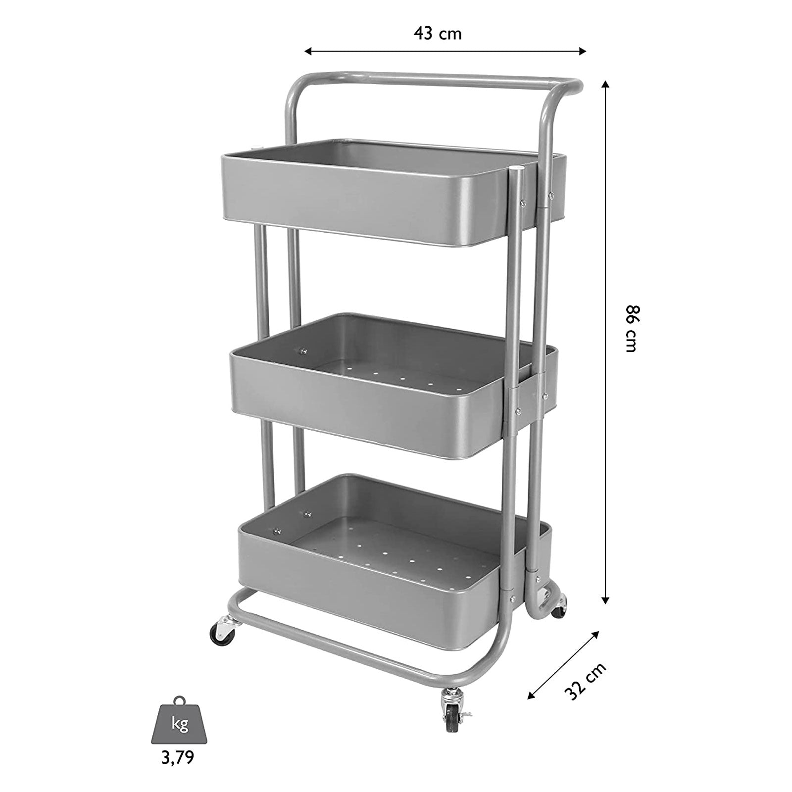 echtwerk-k-chenwagen-3-ebenen-silber-metall-mit-rollen image 2