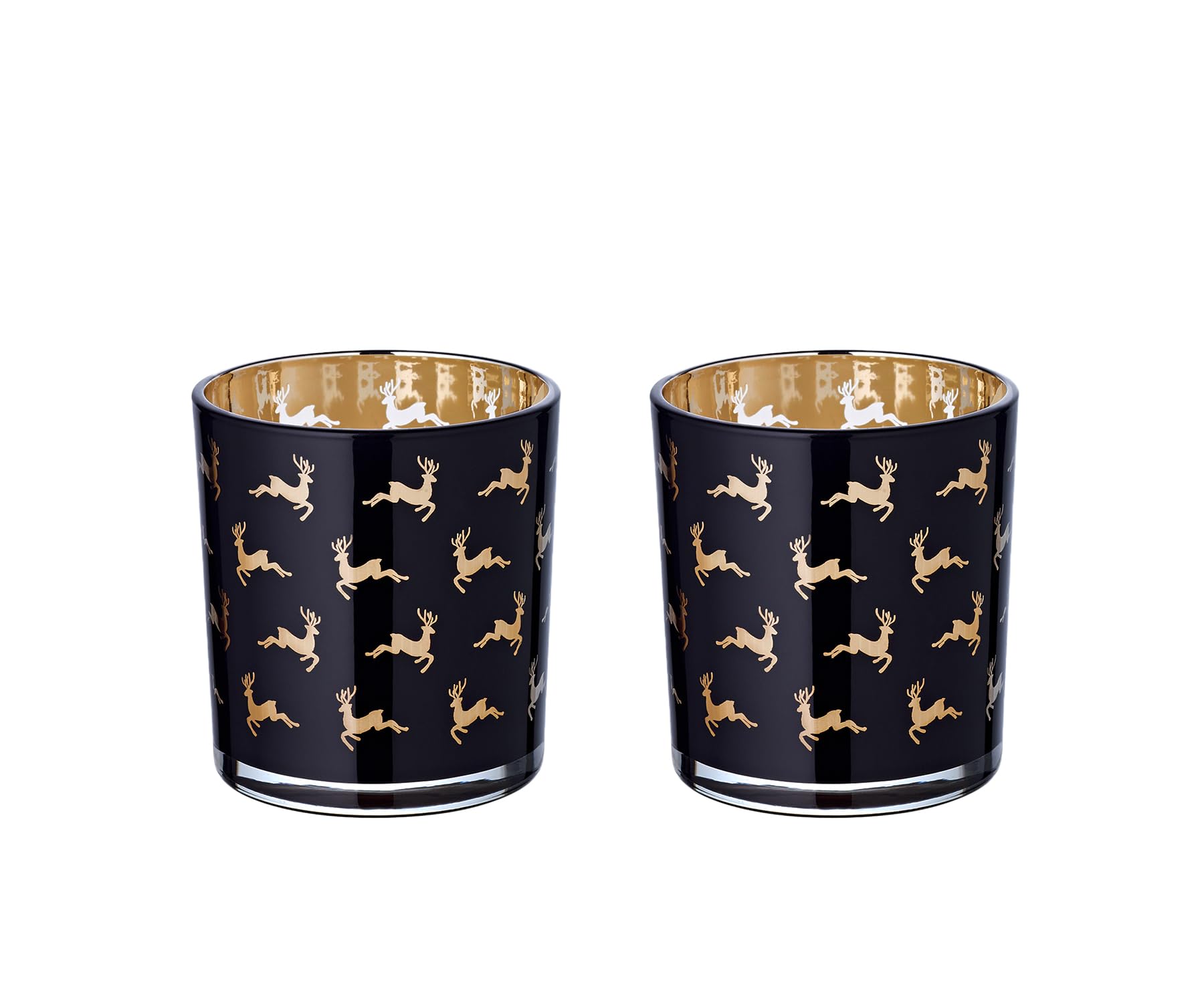 edzard-luna-teelichtglas-schwarz-gold-2er-set-hirsch-8-cm image 1