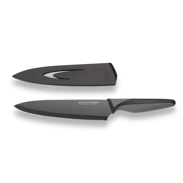 echtwerk-blacksteel-kochmesser-20cm-antihaft-klingenschutz image 1