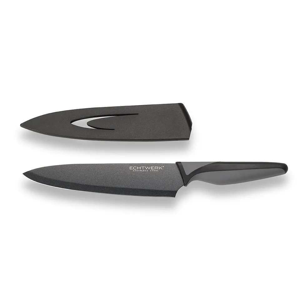 echtwerk-blacksteel-kochmesser-20cm-antihaft-klingenschutz image 1