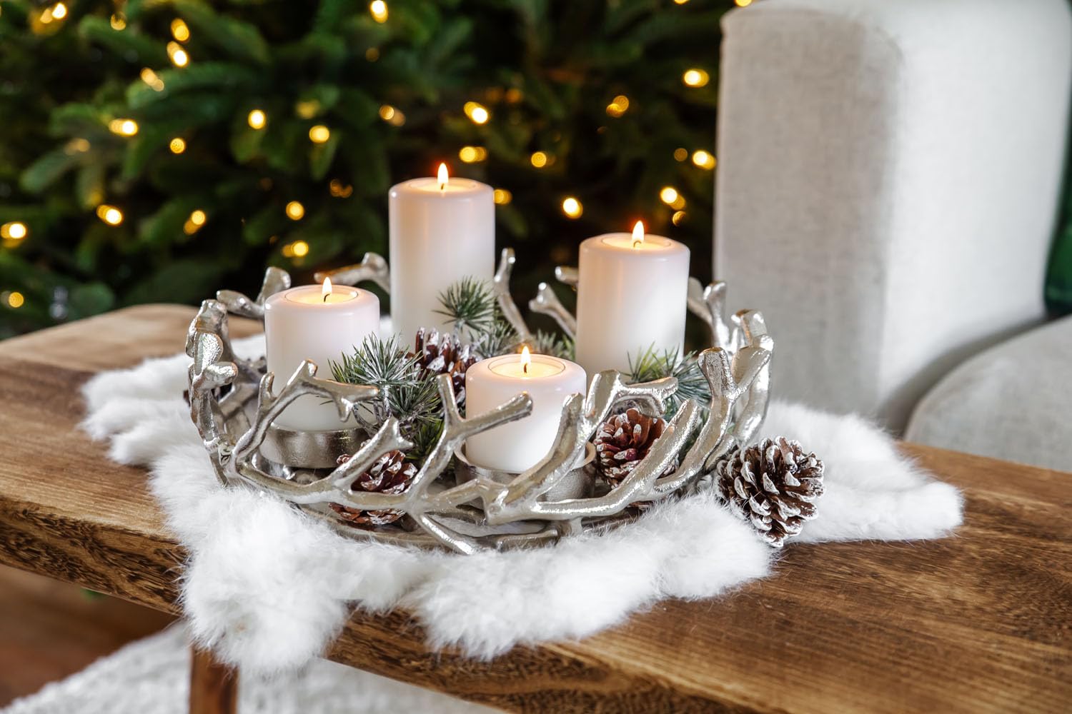 edzard-milano-porus-adventskranz-30-cm-silber-aluminium image 2