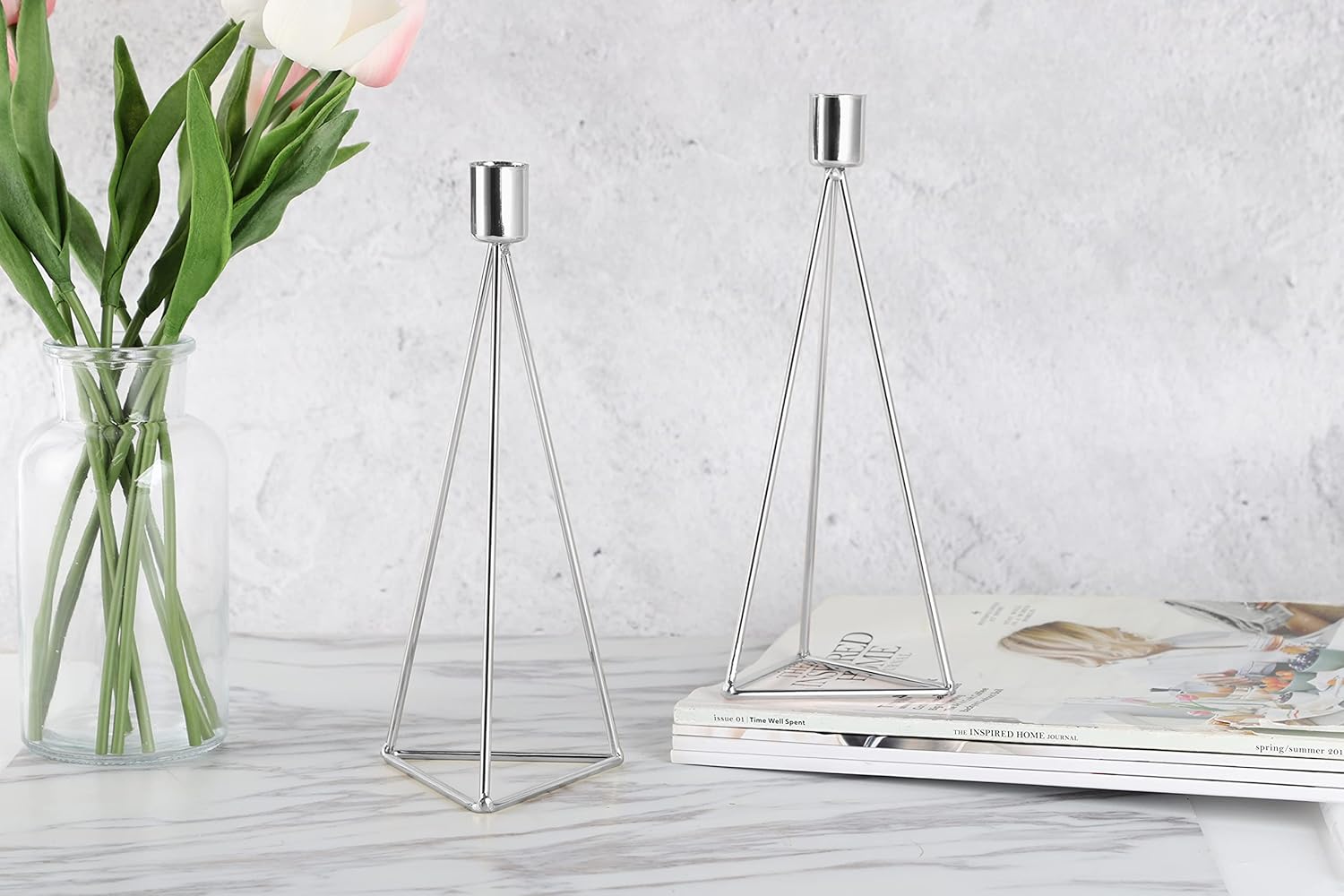 echtwerk-modern-big-kerzenhalter-metall-2tlg-silber-geometrisch image 3