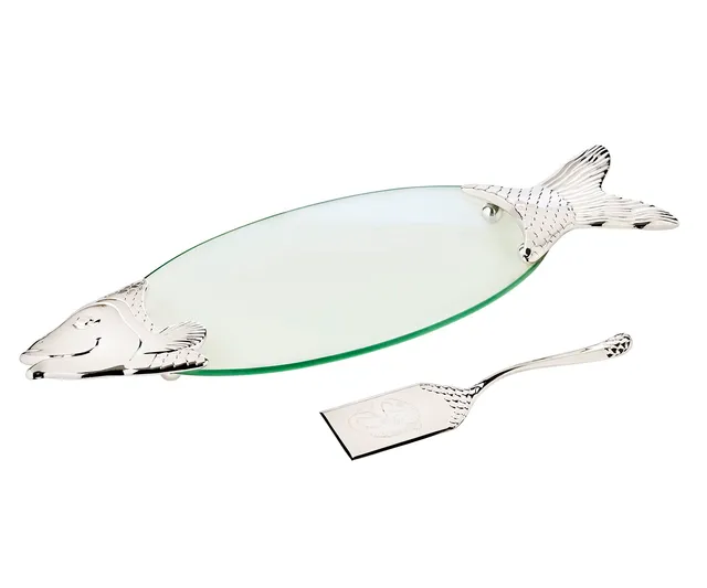 edzard-mista-fischplatte-salmon-58-cm-glas-mit-heber-versilbert image 1