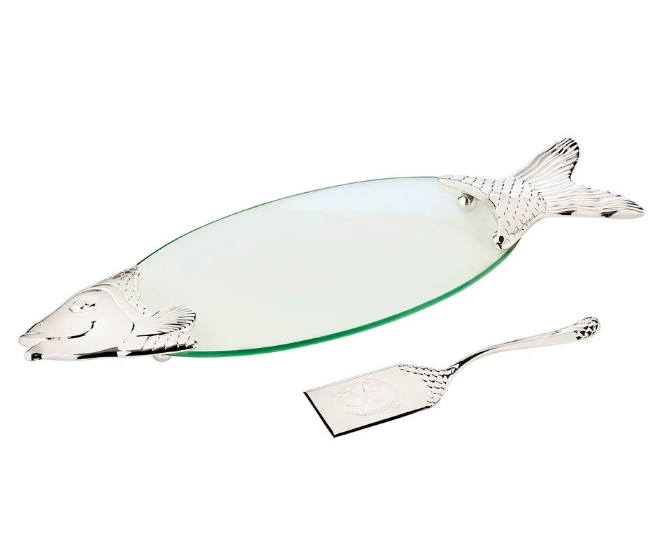 edzard-mista-fischplatte-salmon-58-cm-glas-mit-heber-versilbert image 1