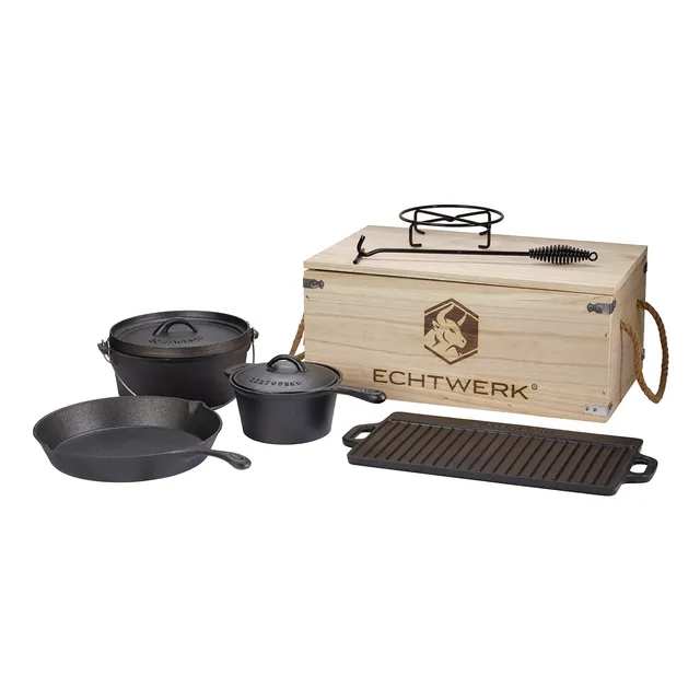 echtwerk-bbq-dutch-oven-set-7-tlg-gusseisen-holzkiste image 1