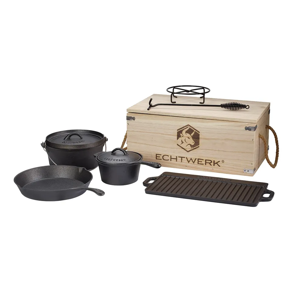 echtwerk-bbq-dutch-oven-set-7-tlg-gusseisen-holzkiste image 1