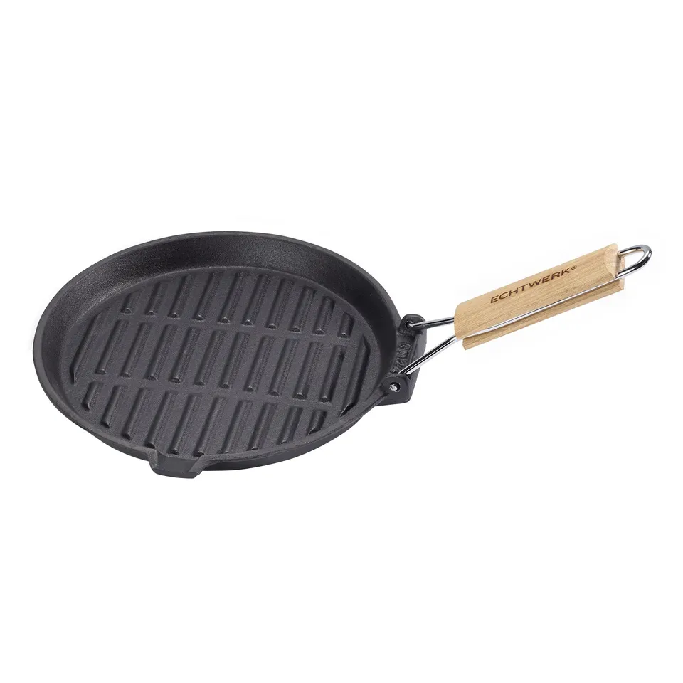 echtwerk-bbq-kochen-grillpfanne-24-cm-gusseisen-mit-holzgriff image 1
