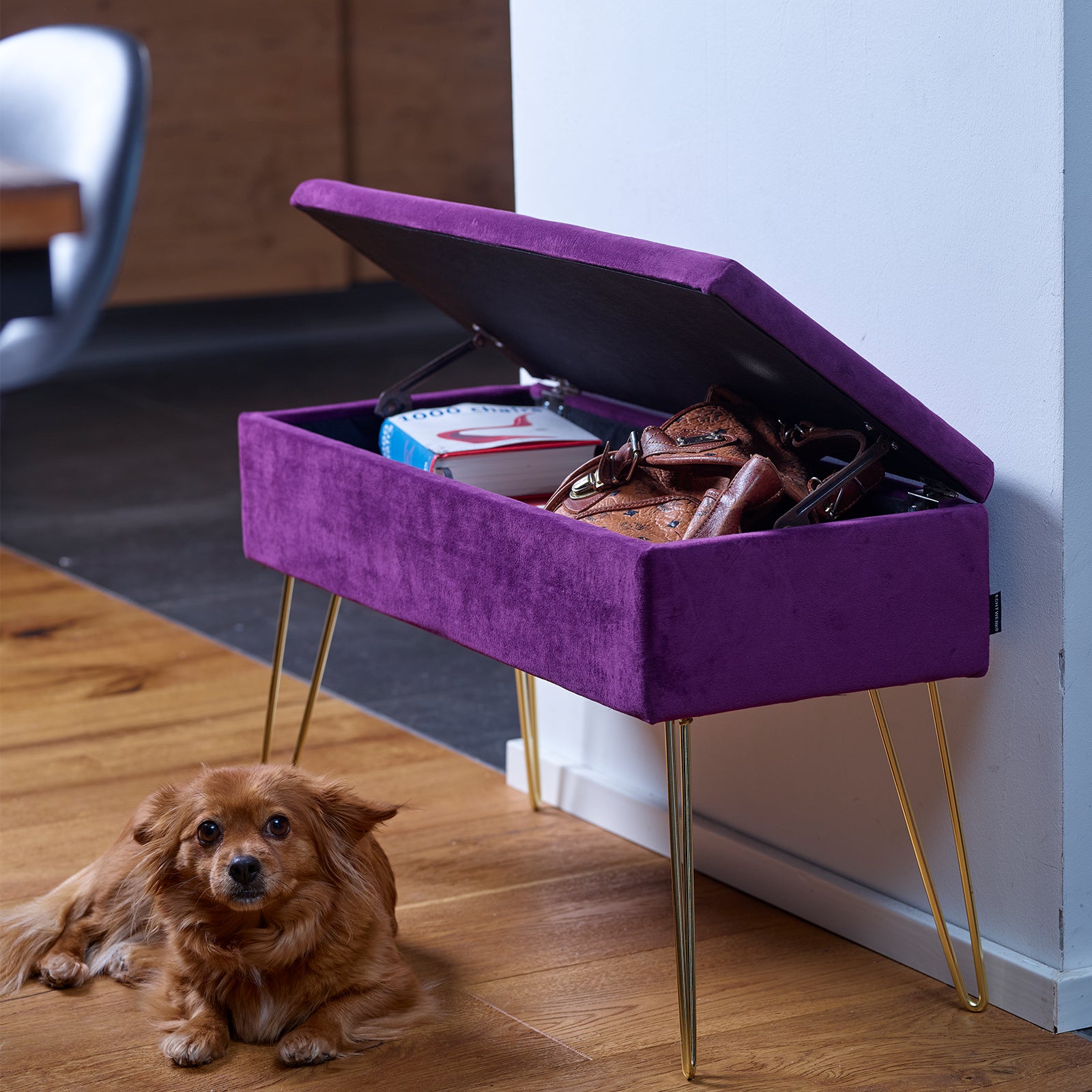echtwerk-scarlett-sitzbank-samt-beere-mit-stauraum image 6