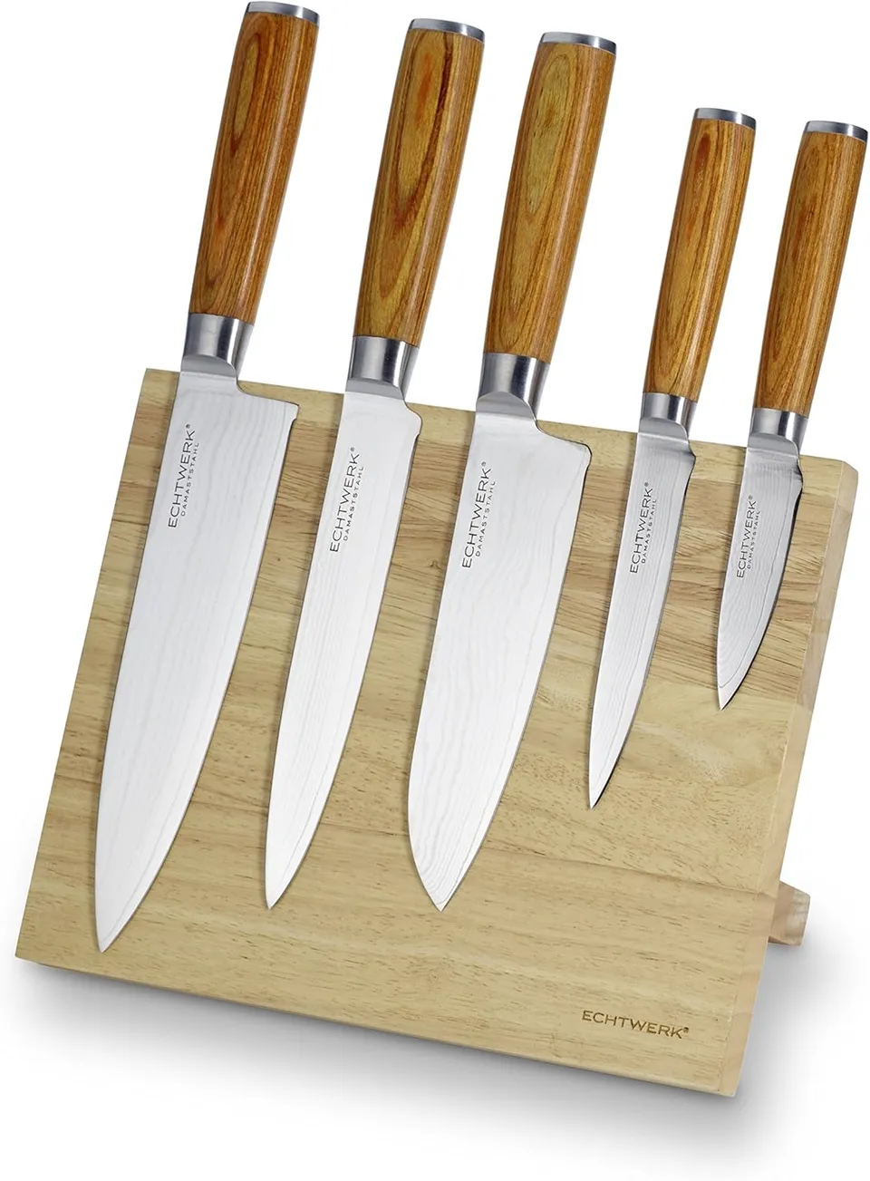 echtwerk-k-chenmesser-damastmesser-set-6tlg-braun-magnetblock image 1
