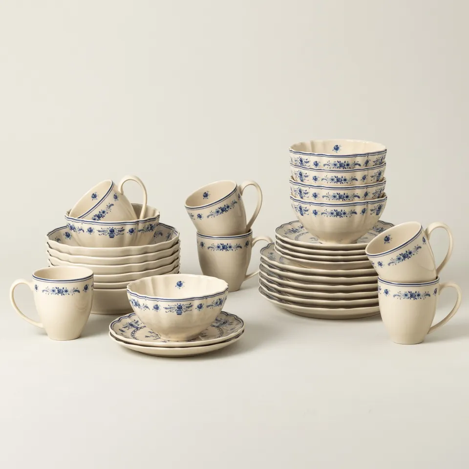 costa-nova-vila-30-tlg-tafelservice-beige-blau-mit-becher image 1