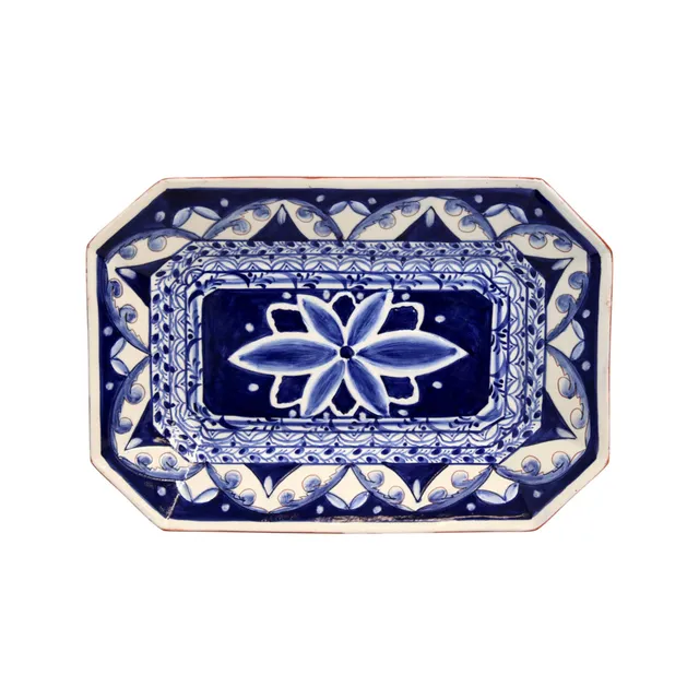 costa-nova-alentejo-terracotta-servierplatte-achtkant-blau-wei image 1
