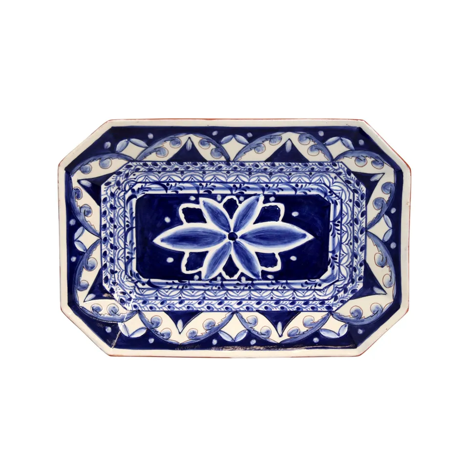 costa-nova-alentejo-terracotta-servierplatte-achtkant-blau-wei image 1