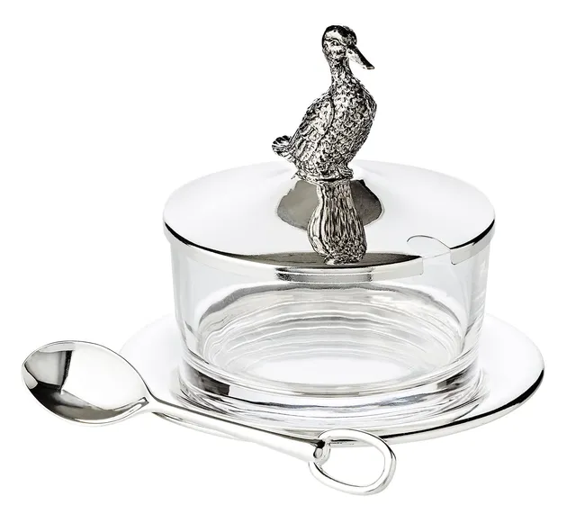 edzard-mista-marmeladenglas-ente-versilbert-mit-glaseinsatz image 1