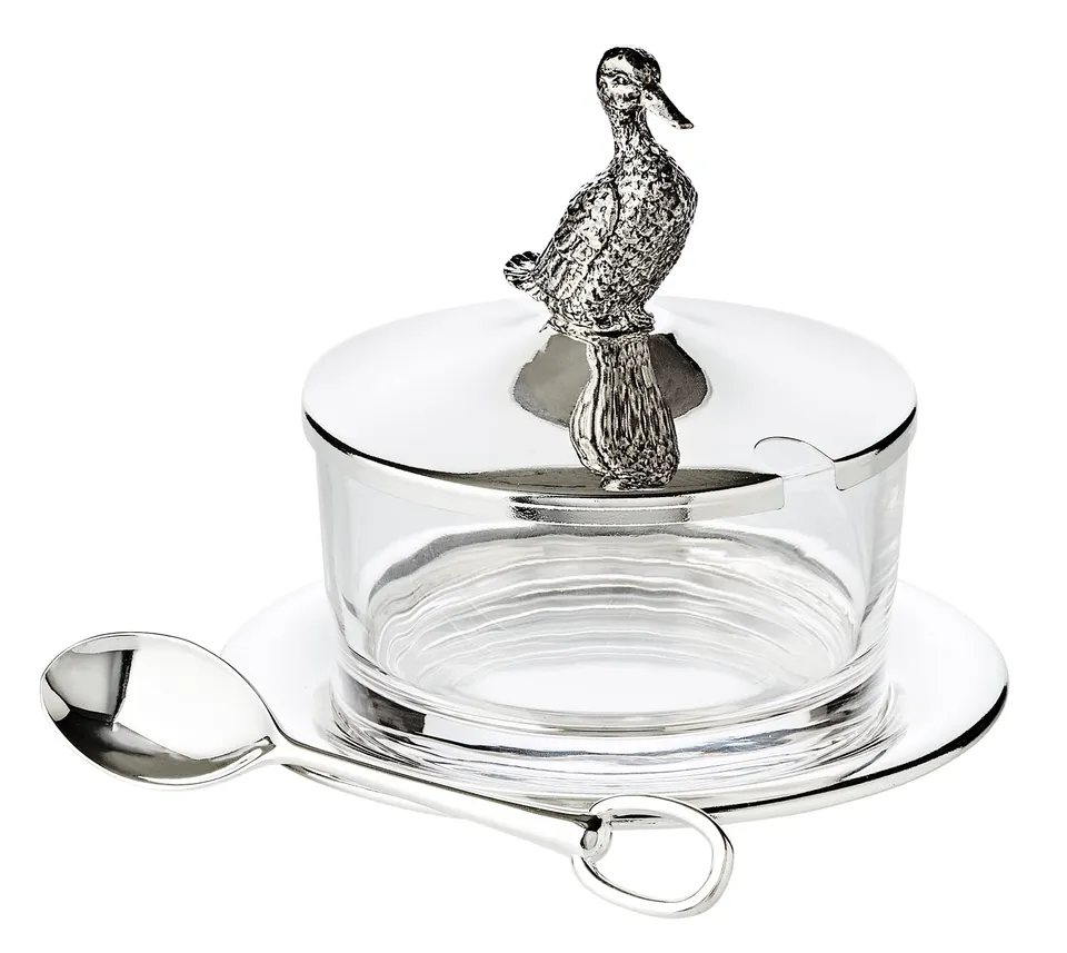 edzard-mista-marmeladenglas-ente-versilbert-mit-glaseinsatz image 1