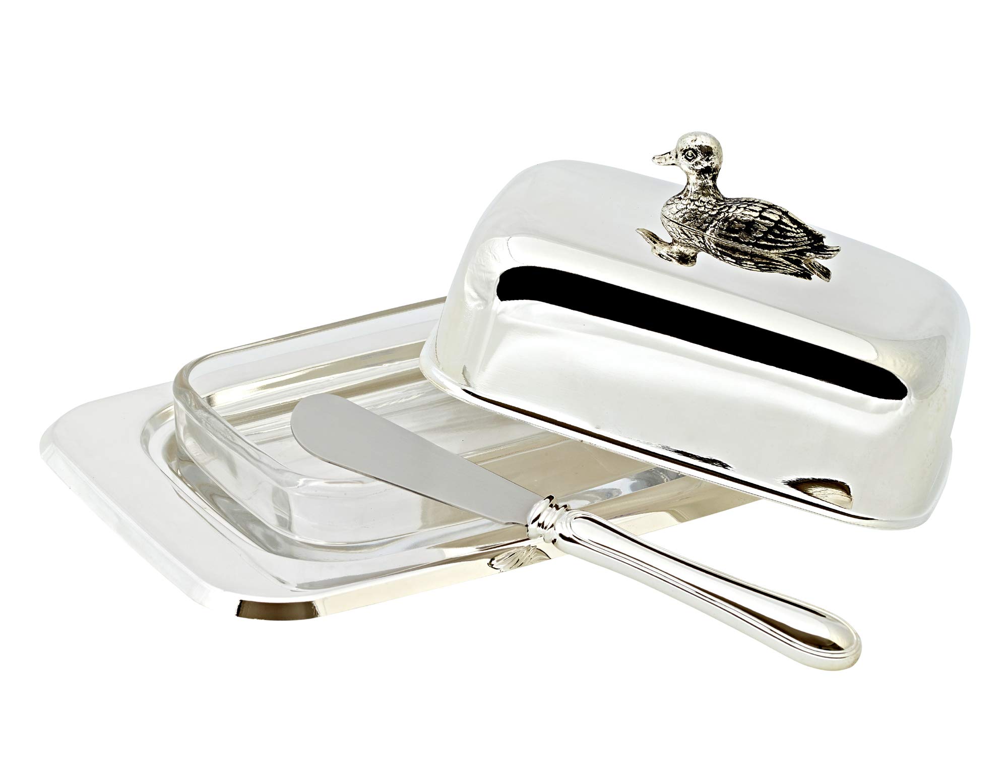 edzard-madrid-butterdose-ente-versilbert-18-cm-messer image 1