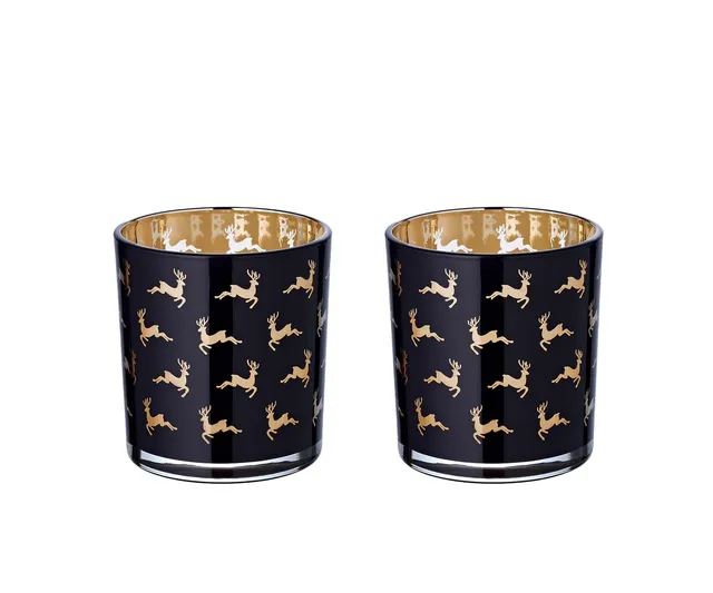 edzard-luna-teelichtglas-schwarz-gold-2er-set-hirsch-8-cm image 1