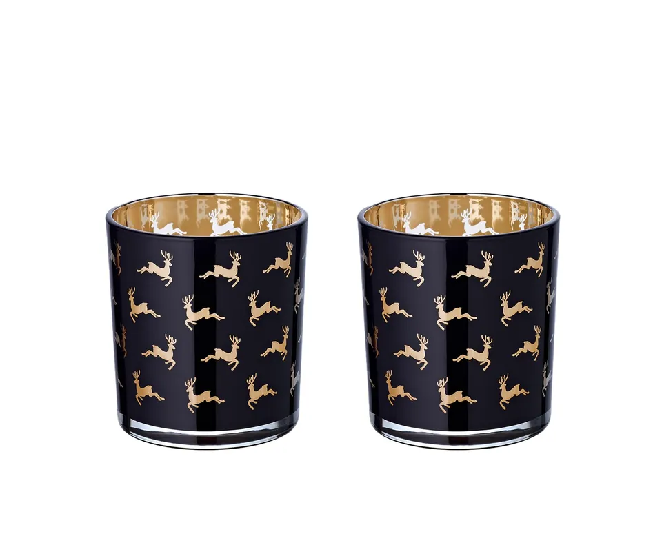 edzard-luna-teelichtglas-schwarz-gold-2er-set-hirsch-8-cm image 1